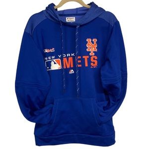 Authentic Majestic Mets Hoodie with Kangaroo Pocket in Blue Size Small